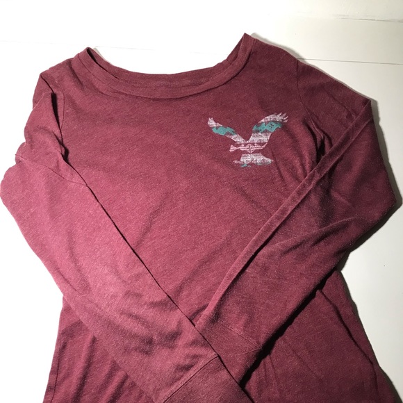 Long sleeve casual maroon tee - Picture 2 of 2